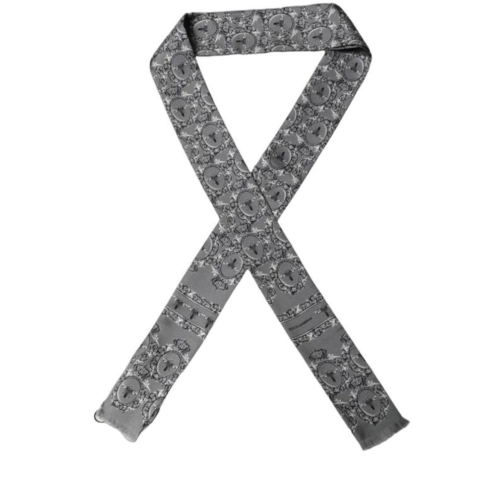 Dolce & Gabbana Men Gray Bee Silk Skinny Twilly Foulard Men's Scarf